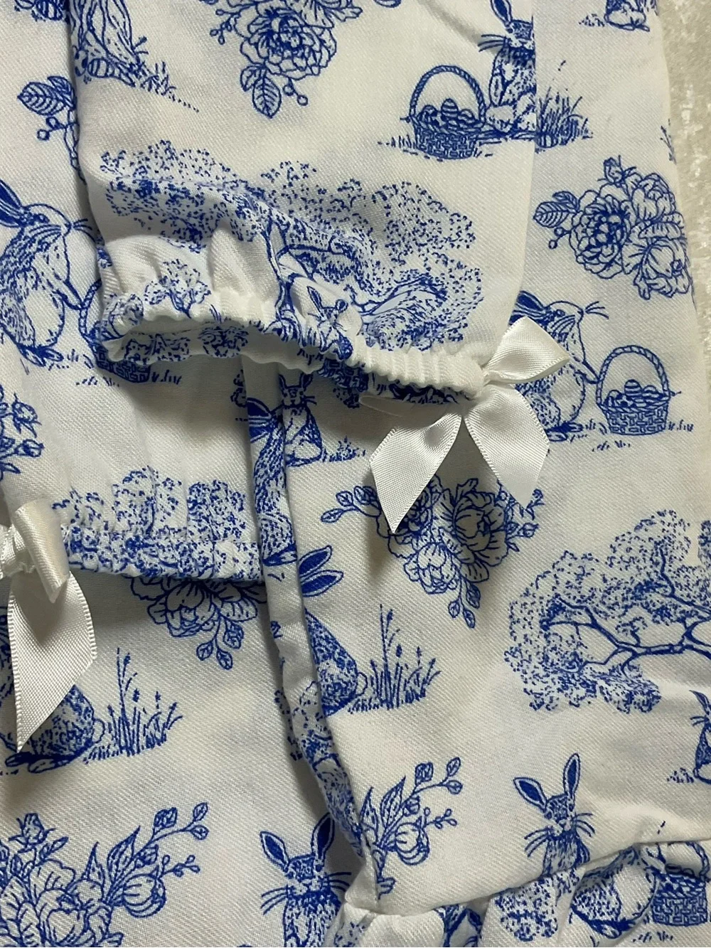 Gymboree White and Blue Bunny Print Long-Sleeve Nightgown Dress